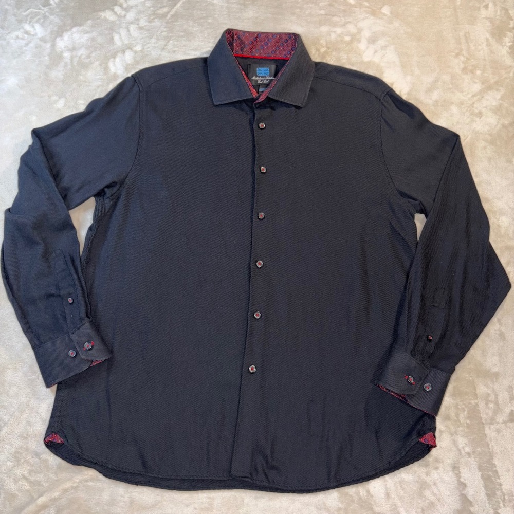 Michelsons London East End Mens Black Twill Button Down Shirt Large Contrast